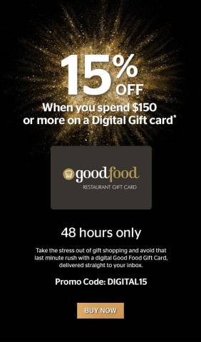 Good Food Gift Card - 15% Off Orders - Minimum Spend $150 ...