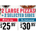 Dominos - 2 Large Pizzas + 2 Selected Sides $25.95 Pick-Up / $30.95 Delivered (codes)