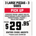 Dominos - 3 Large Pizzas + 3 Sides $29.95 Pick-Up (code)