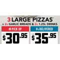 Dominos - 3 Large Pizzas, 2 Garlic Breads &amp; 2 1.25L Drinks $30.95 Pick-Up / $35.95 Delivery (codes)