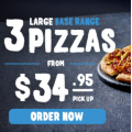 Pizza Capers - Latest Offers e.g. 1 Large Base Range Pizza + 2 Selected Sides $20.95 Pick-Up; 3 Large Base Range Pizzas