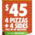 Pizza Hut - Latest Offers: 4 Pizzas + 4 Sides $45 Pick-Up / Delivery &amp; More (codes)
