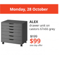 IKEA Tempe - Mad Monday Offer: ALEX Drawer Unit Castors 67x66 Grey $99 (Was $199)