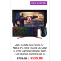 PCByte - AOC AGON AG273QG 27&quot; Nano IPS 1ms 165Hz 2K QHD G-Sync Gaming Monitor with HAS (Bonus Gaming Set @ $318) $599 + Free Shipping (Save $200)