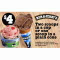 Ben &amp; Jerry&#039;s - $4 for Two Scoops in a Cup or One Scoop in a Cone, 12 Locations (Up to $7.70 Value) @ Groupon