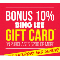 Bing Lee - Bonus 10% Bing Lee Gift Card - Minimum Purchase $200 (2 Days Only)