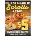 Dominos - Cheese &amp; Garlic Scrolls 4 Pack $5 (code)