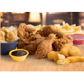 Chicken Treat - Variety Feast $23.99 (6 pieces of Crunchified Chicken; 5 Chicken Nuggets; 6 Chicken Twists; 2 Large Chips 2 Dipping Sauces)