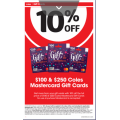 Coles - 10% Off $100 &amp; $250 Coles Mastercard Gift Cards 