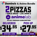 Dominos - 2 Large Pizzas, 2 Garlic Bread &amp; 1.25L Drink + 60 Day Premium Subscription of Anime Lab $27.95 Pick-Up / $34.95 Delivered (codes)