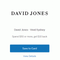 AMEX Latest Cash-Back Offers: David Jones $10 for $50 | Taronga Zoo $10 for $20  | Sydney Ferries and Light Rail $5 for $10
