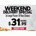 Pizza Hut - 3 Large Pizzas $31.95 Delivered (code)! 36 Hours Only