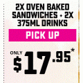 Dominos - 2 Oven Baked Sandwiches + 2X 375ml Drinks $17.95 Pick-Up (code)