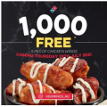 Domino&#039;s - National Chicken Wing Day: 1,000 FREE 5pks of Chicken Wings! Thurs 29th July