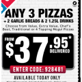 Domino&#039;s Pizza - 3 Pizzas + 2 Garlic Bread &amp; 2 1.25L Drink for $37.95 (code)! Delivery only