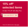 eBay - Flash Sale: 15% Off Non- Members | 17% Off Plus Members Only (code)! Max. Discount $300
