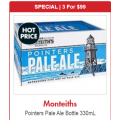 First Choice Liquor - 3 Slabs of Monteiths Pointers Pale Ale (72 x 330mL Bottles) $99! Usually $50/Slab
