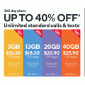 Kogan - Up to 40% OFF Unlimited Talk &amp; Text 365 Day Mobile Deals; 3GB ---&gt; $161.82; 13GB ---&gt; $222.65; 20GB