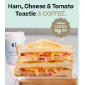 The Coffee Club - Ham, Cheese &amp; Tomato Toastie with a Regular Hot Beverage $9.5