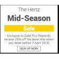 Hertz - Mid Season Sale: 25% Off Car Rental! Gold Plus Rewards Members Only