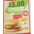 Hungry Jacks - Whopper Junior Small Value Meal $5 via App Voucher (Nationwide)