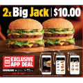 Hungry Jack&#039;s - Exclusive Deal: 2 x Big Jack Burger $10 via App - Pick-Up Only