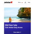 Jetstar Airways - Mid-Year Sale: Domestic Flights from $37 + Fly to Bali $165; Singapore $207; New Zealand $210; Huawei $304