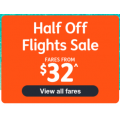 Jetstar - Half Off Flights Sale: Domestic Flights from $32 e.g. Melbourne to Adelaide $32 etc.