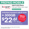 Kogan - Bonus 57GB Data with Unlimited Standard Talk &amp; Text 300GB 365 Day FLEX Prepaid Mobile Plan $22.61/30 Days (code)