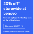 eBay Lenovo Store - 20% Off Storewide (code)! Max. Disc $1000