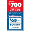 Harvey Norman - Bonus $700 Harvey Norman Gift Card with Unlimited Talk &amp; Text OPTUS $65 My Plan Plus 80GB SIM Only Plan