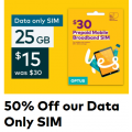 Optus - Online Offer: $30 25GB Prepaid Mobile Broadband SIM $15 