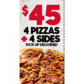 Pizza Hut - Latest Offers e.g. 4 Pizzas + 4 Sides $45 Pick-Up / Delivery; 3 Pizzas + 3 Sides $35.95 Pick-Up / Delivery etc.