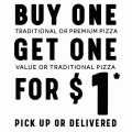 Dominos - Buy 1 Premium or Traditional Pizza, get 1 Traditional or Value Pizza from $1 (code)
