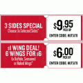 Pizza Hut - 3 Selected Sides $9.95 Pick-Up; 6 Wings for $6 (codes)! 4 Days Only