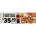 Pizza Hut - Latest Offers e.g. 3 Large Pizzas, 2 Sides &amp; Drink $35.95 Delivered &amp; More (codes)