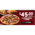 Pizza Hut - Latest Weekend Offers: 4 Large Pizzas + 4 Sides $45 Pick-Up / Delivered &amp; More (codes)