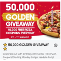 Pizza Hut - 50th Anniversary Giveaway: FREE 50,000 Pizza - Starts Monday 3rd August (10,000 Per Day)