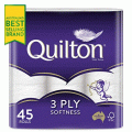 Amazon A.U - Quilton 3 Ply Toilet Tissue (180 Sheets per Roll, 11x10cm), Pack of 45 $17.5 Delivered [Prime Members]