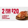 Red Rooster - 2 x Whole Roast Chickens $20 