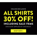 Tarocash - 30% Off all Shirts Including Sale Items e.g. Aided Slim Print Shirt $19.99 (Was $89.99)