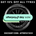 Tyroola - Afterpay Day Sale: 15% off all Tyres (code)! 72 Hours Only