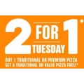 Domino’s 2 For 1 Tuesdays Vouchers: Buy 1 Premium/Traditional Pizza, Get 1 Traditional/Value Pizza Free (code)