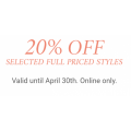 Sunglass Hut - Flash Sale: 20% Off Full Pried Sunglasses + Free Shipping