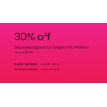 Myer - Daily Deal: 30% Off Selected Sunglasses by Sunglass Hut (Minimum Spend $200)