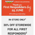 Supercheap Auto - First Responders Day: 30% Off Storewide (In-Store Only)! Thurs 25th June