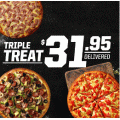  Pizza Hut - 3 Selected Large Pizzas for $31.95 Delivered (code)! Today only
