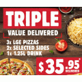 Pizza Hut - Latest Offers e.g. 3 Large Pizzas + 2 Selected Sides + 1.25L Drink $35.95 Delivered; 2 Large Pizzas, 12 Wings &amp; 1.25L Drink $40 Delivered (codes) etc.