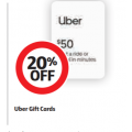 Coles - 20% Off $50 Uber Gift Cards 