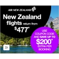Air New Zealand Airline Sale - $25 Off $500; $50 Off $1000; $100 Off $1500; $200 Off $2000 Spend on Flights (code) @ Webjet